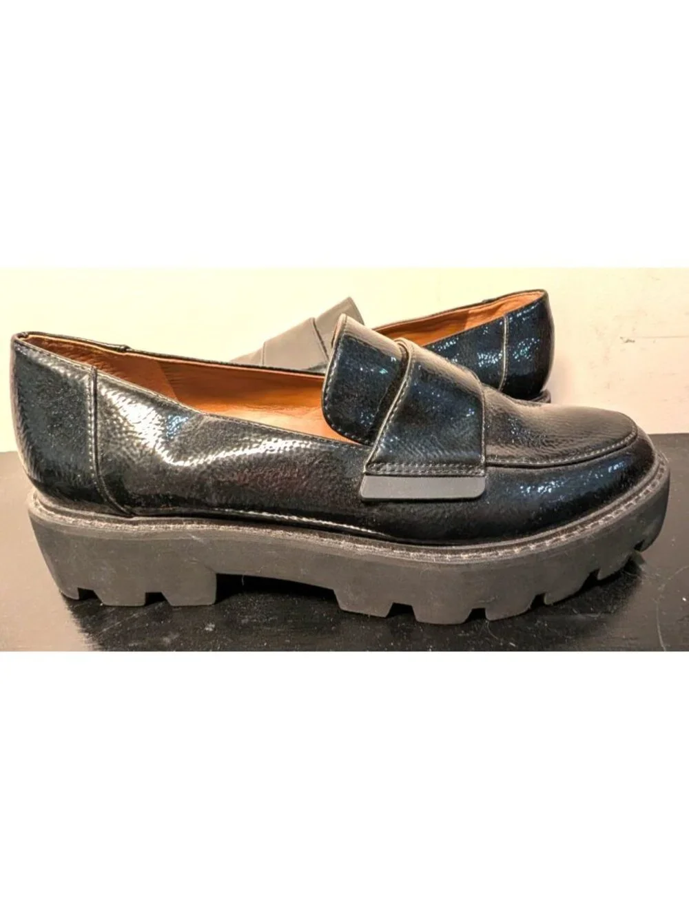 Franco Sarto Black Patent Loafers, Women Size 8
